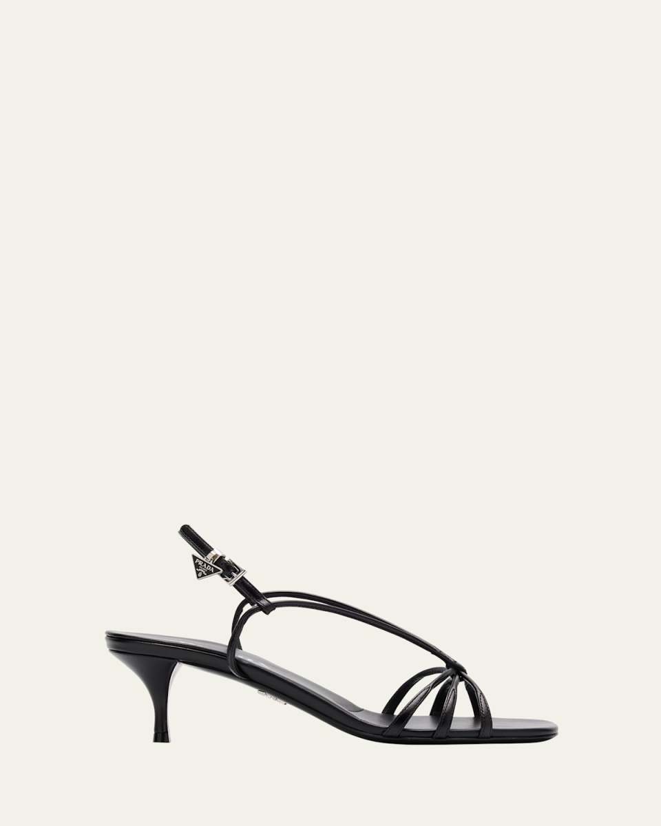 Capretto Strappy Leather Sandals with Triangle Logo Charm